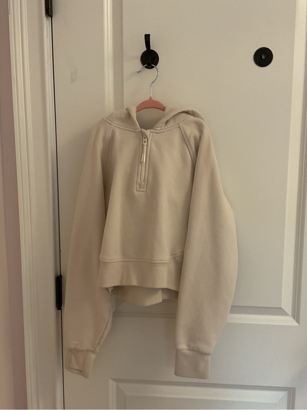 Girls Cream Half-Zip Hooded Sweatshirt